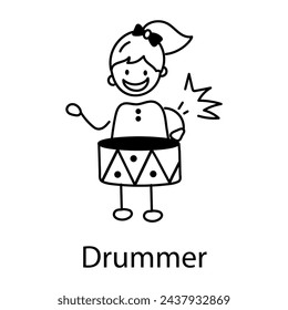 Get this doodle icon of drummer girl 