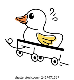 Get this doodle icon of duck cart