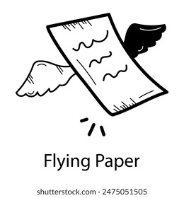 Get this doodle icon of a flying paper 