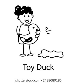 Get this doodle icon of kid toy duck 