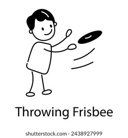 Get this doodle icon of kid throwing frisbee 