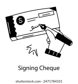 Get this doodle icon of signing cheque