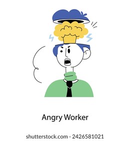 Get this doodle mini illustration of angry worker 