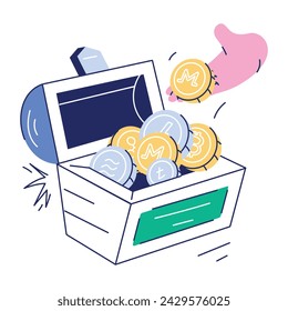 Get this doodle mini illustration of crypto treasure box
