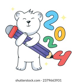 Get this doodle sticker of a bear writing 2024 