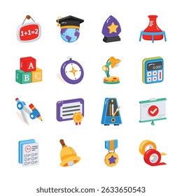 Obter esta coleção editável mostrando ícones 2d de material educacional