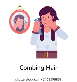 Get this flat icon of a girl combing hair 