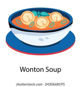 Obtén este ícono plano de la sopa de wonton 