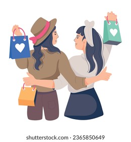 Get this flat illustration depicting friends shopping 