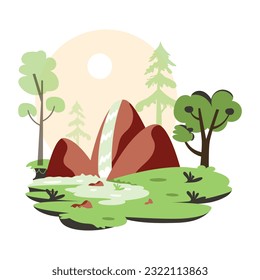 Holen Sie sich diese flache Illustration des Dschungelwasserfalls 