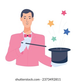 Get this flat illustration of a magician hat trick 