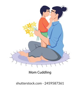 Get this flat illustration of mom cuddling 