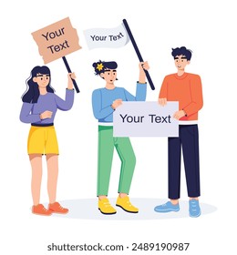 Obtén esta ilustración plana de personas sosteniendo Anuncios de huelga 