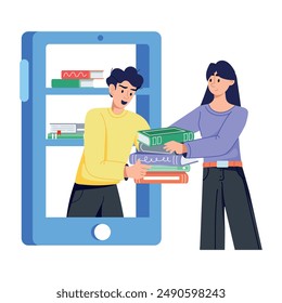 Get this flat illustration of sharing online books 