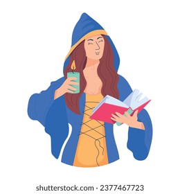 Get this flat illustration of spellcaster book 