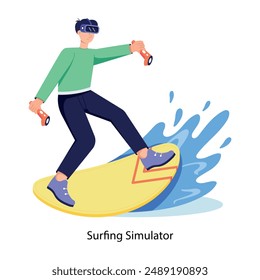 Get this flat illustration of surfing simulator 