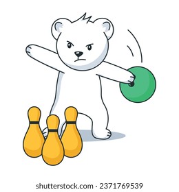 Get this flat sticker of bear playing bowling game 