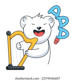 Get this flat sticker of bear playing harp 