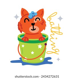 Get this flat sticker of cat bathing 