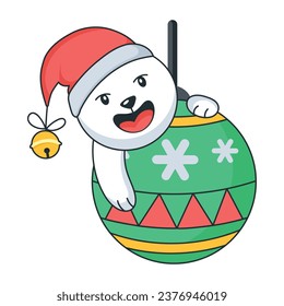 Get this flat sticker of cute bear with christmas bauble 