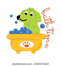 Get this flat sticker of dog bathing 