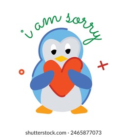 Get this flat sticker of regretting sad penguin 