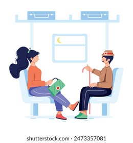 Get this flat style illustration of train passengers 