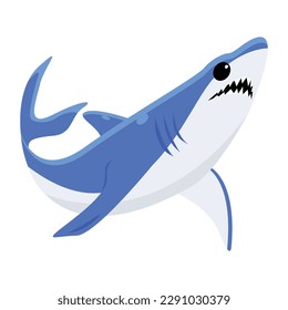 Get this flat vector of blue shark for digital use 