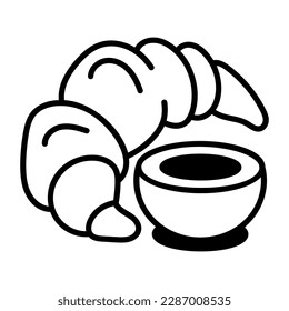 Get this hand drawn icon of croissant roll 