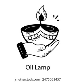 Get this hand drawn icon of oil lamp 