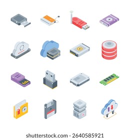 Get this handy bundle of data backup isometric style icons