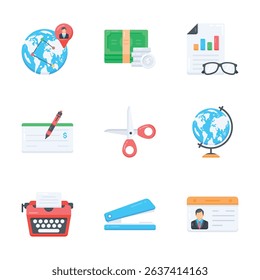 Get this handy bundle of office supplies, flat style icons