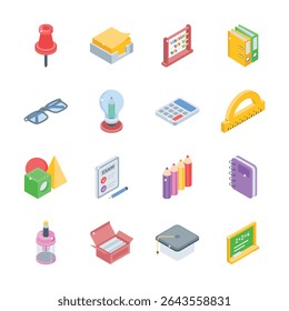 Get this handy bundle of school supplies isometric style icons