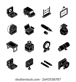 Get this handy bundle showing educational material isometric style icons