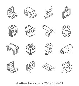 Get this handy bundle showing educational material isometric style icons