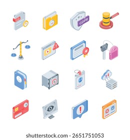 Get this handy collection of data security and gdpr isometric icons