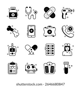 Get this handy collection of hospital and healthcare glyph style icons