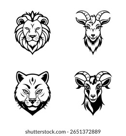 Get this handy collection showing animal face mascot glyph icons