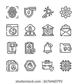 Get this handy collection showing data privacy outline style icons