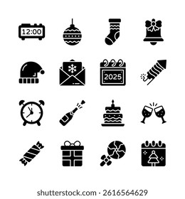 Get this handy collection of xmas and new year party glyph icons