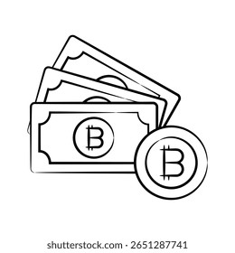 Get this handy hand drawn style icon of bitcoin banknotes