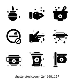 Get this handy pack of medical and health glyph style icons
