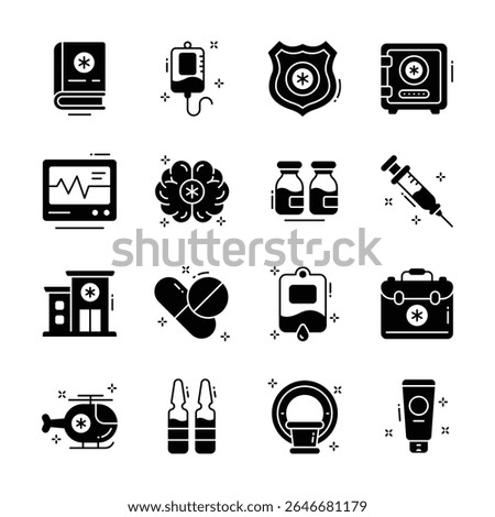 Get this handy pack of medical services glyph style icons