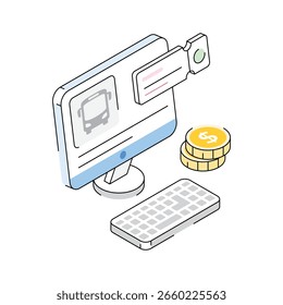 Obtenga este icono isométrico con pase de boleto de autobús