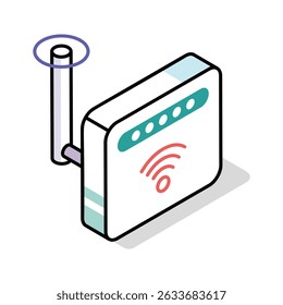 Get this isometric outline icon of router device