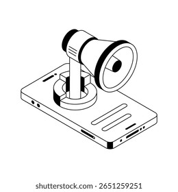 Get this isometric outline icon of mobile phone marketing