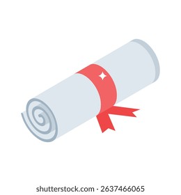 Get this isometric style icon of graduation degree scroll