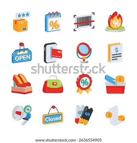 Get this latest pack showing sale and promotion 2d style icons