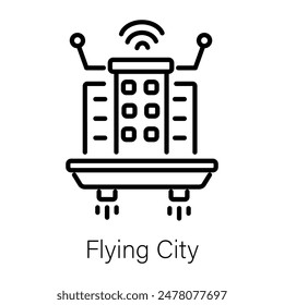 Get this line style icon of a flying city 