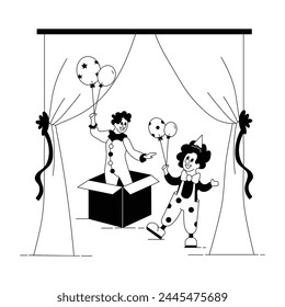 Holen Sie sich diese lineare Illustration einer Clown-Party